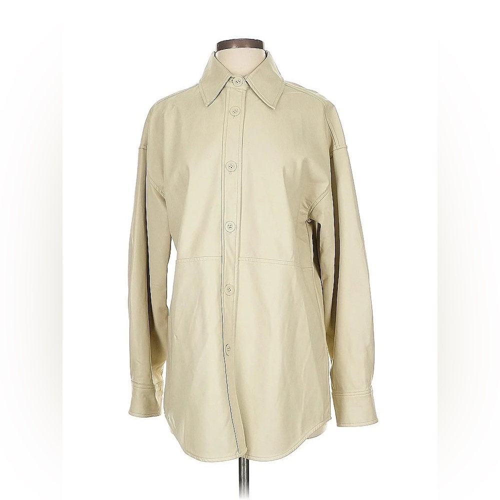 Grace & Karma Ivory Faux Leather Shacket Shirt Jacket